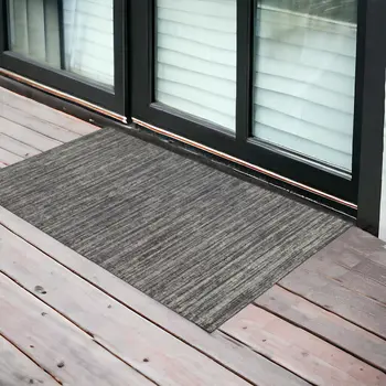 2' X 3' Brown and Ivory Striped Stain Resistant Indoor Outdoor Area Rug