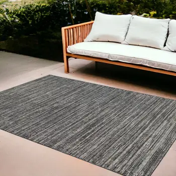 9' X 12' Brown and Ivory Striped Stain Resistant Indoor Outdoor Area Rug
