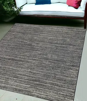 5' X 8' Brown and Ivory Striped Stain Resistant Indoor Outdoor Area Rug