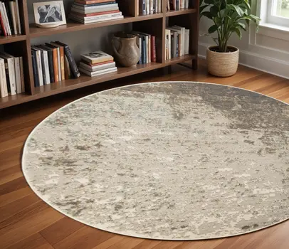 8' Gray and Dark Gray Abstract Power Loom Round Rug