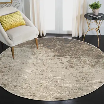 8' Gray and Dark Gray Abstract Power Loom Round Rug