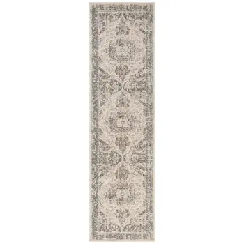 10' Gray and Light Beige Medallion Power Loom Runner Rug