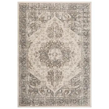 9' X 12' Gray and Light Beige Medallion Power Loom Area Rug
