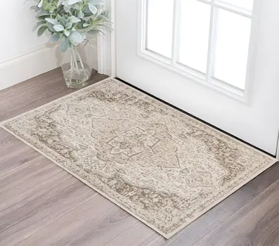 2' X 3' Gray and Light Cream Medallion Power Loom Area Rug