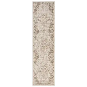 10' Gray and Light Cream Medallion Power Loom Runner Rug