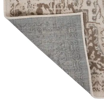 10' Gray and Light Cream Medallion Power Loom Runner Rug