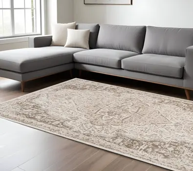 8' X 10' Gray and Light Cream Medallion Power Loom Area Rug