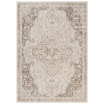 8' Gray and Light Cream Medallion Power Loom Round Rug
