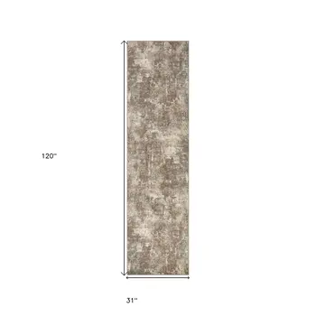 10' Gray and Light Brown Abstract Power Loom Runner Rug
