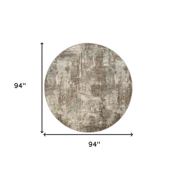 8' Gray and Light Brown Abstract Power Loom Round Rug