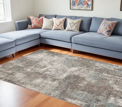 9' X 12' Gray and Light Brown Abstract Power Loom Area Rug