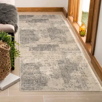 10' Gray and Light Blue Abstract Power Loom Runner Rug