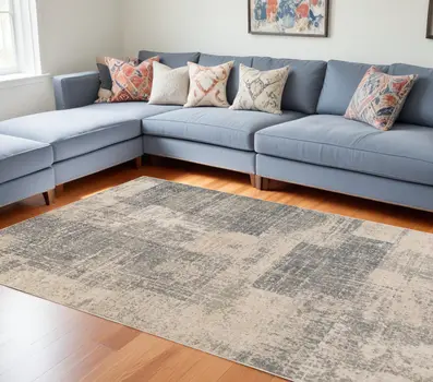 9' X 12' Gray and Light Blue Abstract Power Loom Area Rug