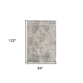 8' X 10' Medium Gray and Ivory Medallion Power Loom Area Rug