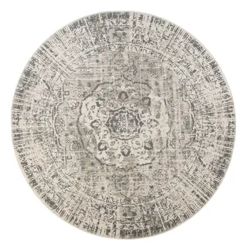 8' Medium Gray and Ivory Medallion Power Loom Round Rug
