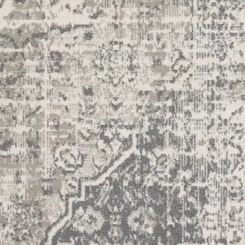 8' Medium Gray and Ivory Medallion Power Loom Round Rug
