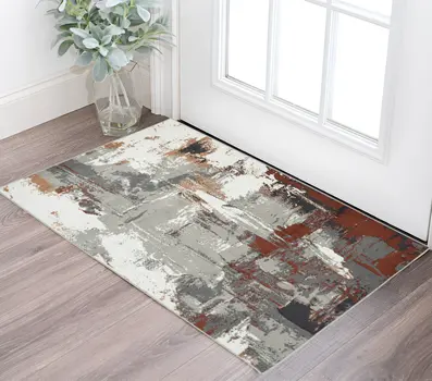2' X 3' Ivory Gray and Rust Abstract Power Loom Area Rug