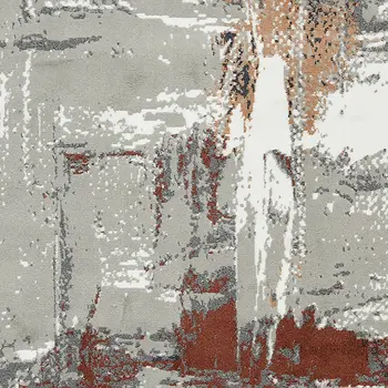 10' Ivory Gray and Rust Abstract Power Loom Runner Rug