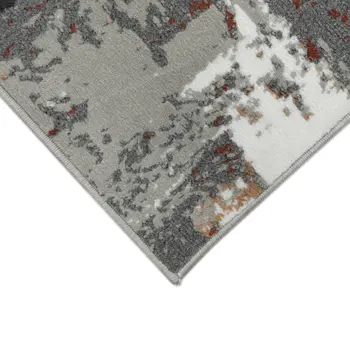 10' Ivory Gray and Rust Abstract Power Loom Runner Rug
