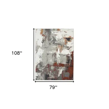 6' X 9' Ivory Gray and Rust Abstract Power Loom Area Rug