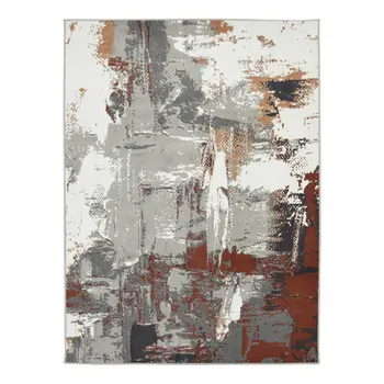 8' Ivory Gray and Rust Abstract Power Loom Round Rug