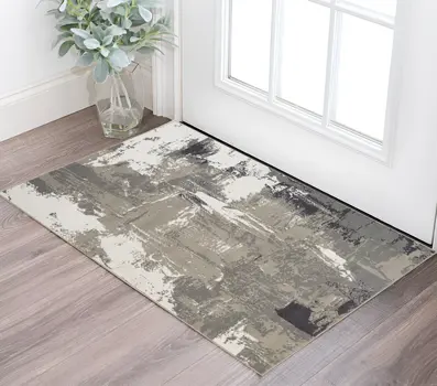 2' X 3' Ivory Black and Gray Abstract Power Loom Area Rug