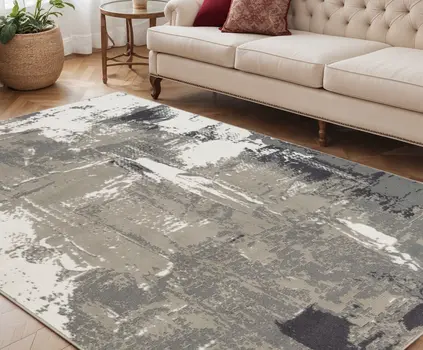 5' X 8' Ivory Black and Gray Abstract Power Loom Area Rug