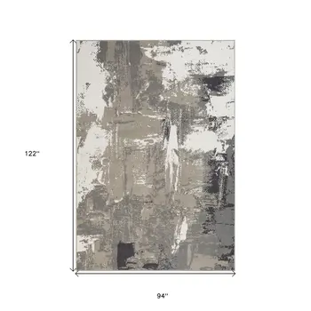 8' X 10' Ivory Black and Gray Abstract Power Loom Area Rug