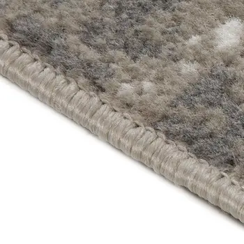 8' Ivory Black and Gray Abstract Power Loom Round Rug