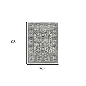 6' X 9' Gray and Dark Gray Floral Power Loom Area Rug