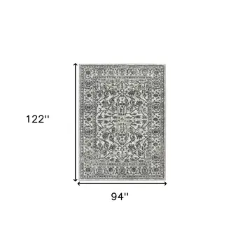 8' X 10' Gray and Dark Gray Floral Power Loom Area Rug