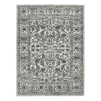 8' Gray and Dark Gray Floral Power Loom Round Rug