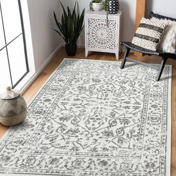 2' X 3' Gray and Light Gray Floral Power Loom Area Rug
