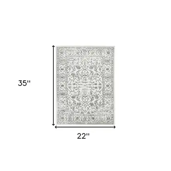 2' X 3' Gray and Light Gray Floral Power Loom Area Rug