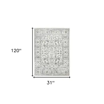 10' Gray and Light Gray Floral Power Loom Runner Rug