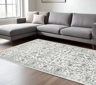 6' X 9' Gray and Light Gray Floral Power Loom Area Rug