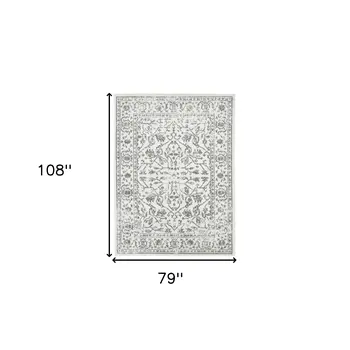 6' X 9' Gray and Light Gray Floral Power Loom Area Rug