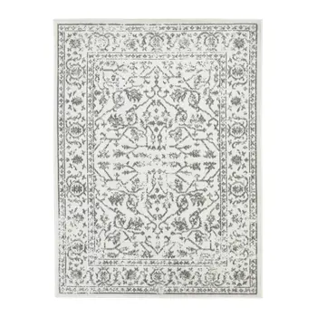 8' Gray and Light Gray Floral Power Loom Round Rug