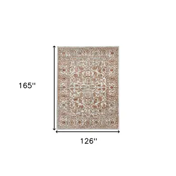 10' X 14' Rust and Gray Floral Power Loom Area Rug