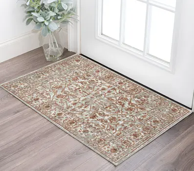 2' X 3' Rust and Gray Floral Power Loom Area Rug