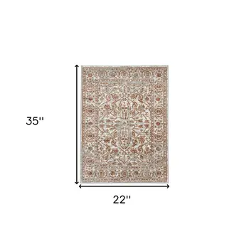 2' X 3' Rust and Gray Floral Power Loom Area Rug