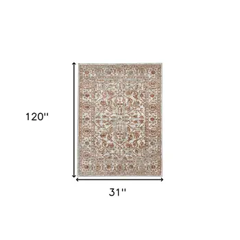 10' Rust and Gray Floral Power Loom Runner Rug