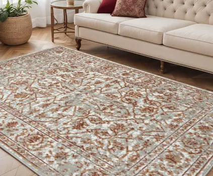 5' X 8' Rust and Gray Floral Power Loom Area Rug