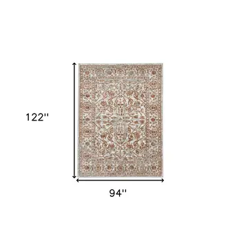 8' X 10' Rust and Gray Floral Power Loom Area Rug