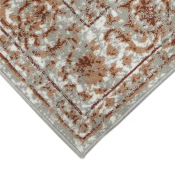 8' Rust and Gray Floral Power Loom Round Rug