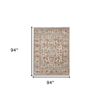 8' Rust and Gray Floral Power Loom Round Rug