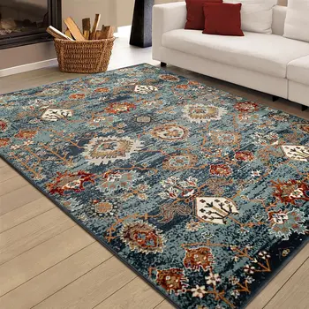 5' X 8' Teal Rust and Orange Oriental Power Loom Area Rug