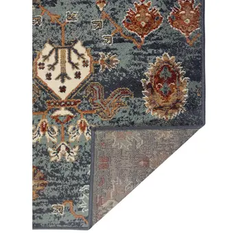 9' X 12' Teal Rust and Orange Oriental Power Loom Area Rug