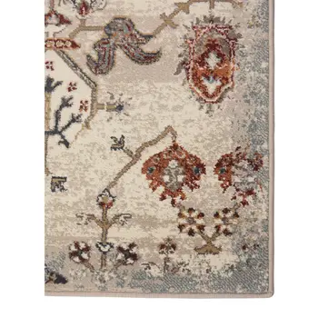 5' X 8' Beige Rust and Navy Oriental Power Loom Area Rug