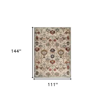 9' X 12' Beige Rust and Navy Oriental Power Loom Area Rug